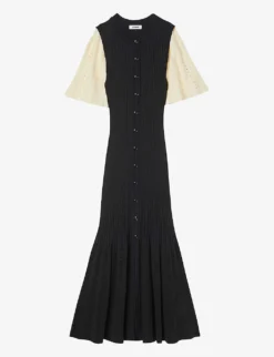 Sandro Two-tone Ribbed Knitted Midi Dress