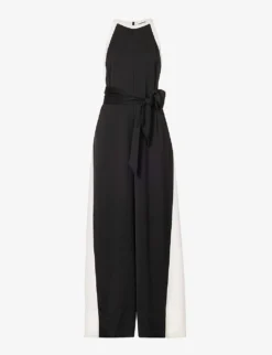 ME AND EM Halterneck Wide-leg Recycled-polyester Jumpsuit