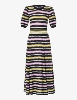 ME AND EM Zigzag-print Flared-hem Cotton-knit Maxi Dress