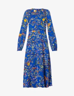ME AND EM Floral-pattern Tiered-hem Crepe Midi Dress