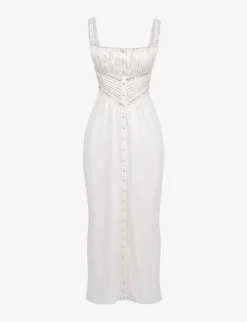 Illiana Scalloped-trim Bodice-top Stretch-silk Maxi Dress