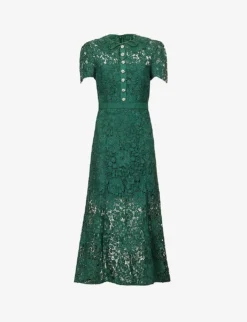 SELF PORTRAIT Floral-embroidered Neck-tie Lace Midi Dress