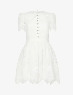 SELF PORTRAIT Neck-tie Floral-embroidered Lace Mini Dress