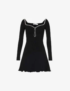 SELF PORTRAIT Diamante-embellished Ribbed-texture Knitted Mini Dress