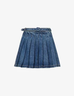 SELF PORTRAIT Pleated Mid-rise Denim Mini Skirt