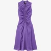 Sandro Titanic Ruched-bodice Sleeveless Satin Midi Dress