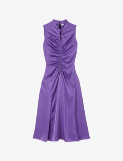 Sandro Titanic Ruched-bodice Sleeveless Satin Midi Dress