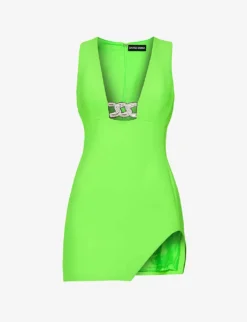 Plunge-neck Sequin-embellished Woven Mini Dress