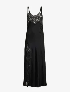 Floral-lace Split-hem Silk Maxi Dress