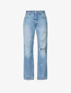 Heavy Distressed Straight-leg Mid-rise Jeans