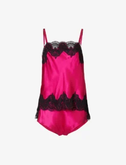 Lace-panel Relaxed-fit Silk Cami Pyjama Set